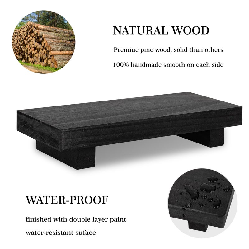zoocatia Bathroom Counter Organizer Wood Pedestal Stand Farmhouse Decorative Tray Soap Holder for Kitchen Decor  Small  Black - Image 4